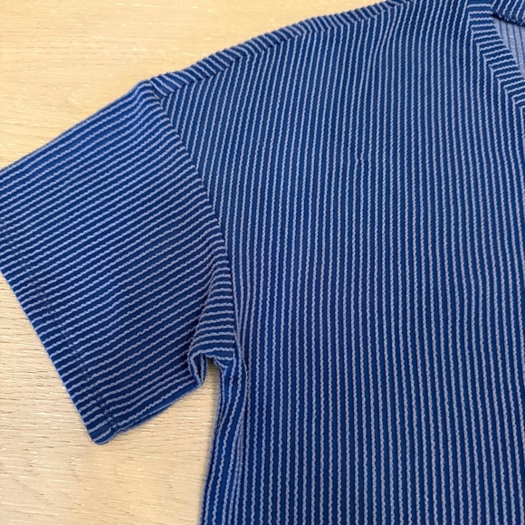 Blue Ribbed Crew Neck Short Sleeve Tee - Picture 3 of 6